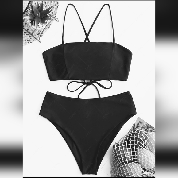 Zaful Other - NWT ZAFUL Crisscross Black Lace-up High Waisted Bikini Swimsuit SZ S